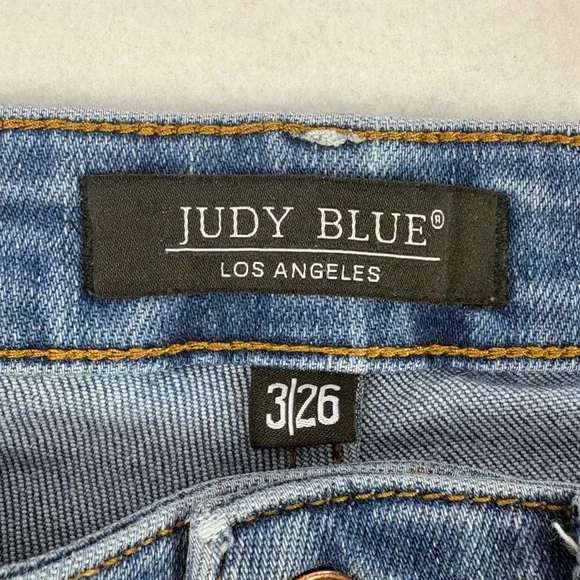 Judy Blue Flare Jeans Women Size 3 24x30 Blue Excellent Raw Hem High Rise - Picture 3 of 10